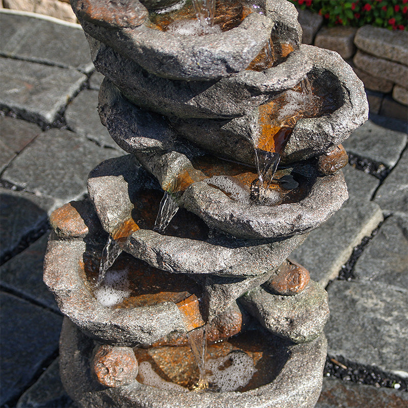 FountJoy 10-Tier Rock Waterfall Close-Up - 10 Layers of Cascading Water Creating Continuous Peaceful Sounds - Ideal for Meditation Garden