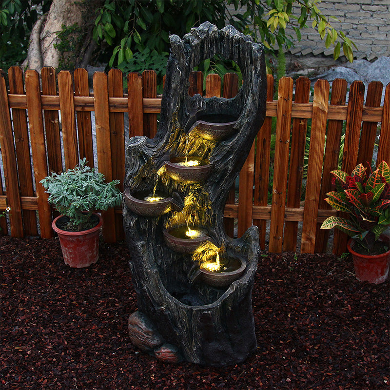 6-Tier Tree Trunk Rainforest Fountain, 43.31" H, LED Lights | LS4633