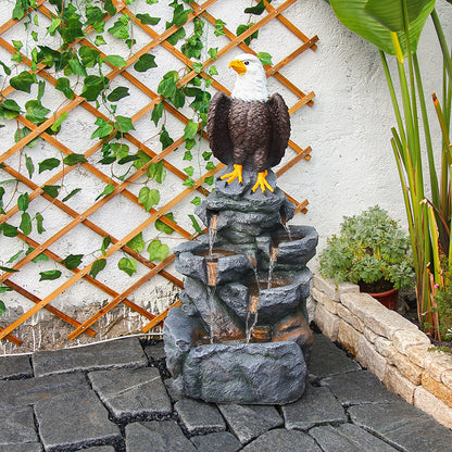 FountJoy Garden Patio Backyard Bald Eagle Rock Water Fountain - Deck Porch Majestic Water Feature - Weather Resistant Sturdy Polyresin Decor