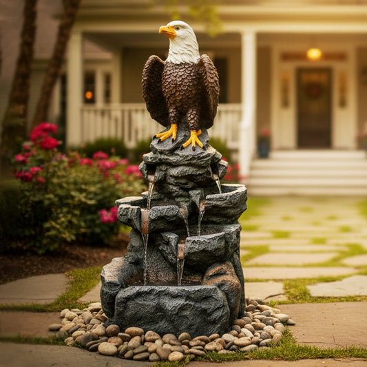 Bald Eagle Cascading Rock Waterfall Fountain, 39.76" H, LED Lights | LS5121
