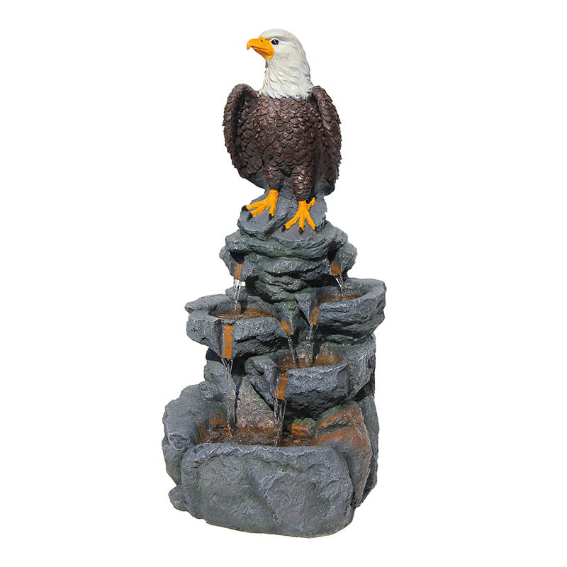 FountJoy Bald Eagle Statue Tiered Rock Water Fountain - Pure White Background Product Shot - 39.76" Tall for Easy Product Visualization