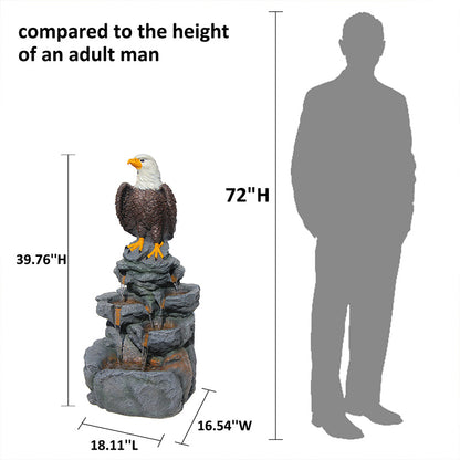 FountJoy 39.76" Bald Eagle Statue Tiered Rock Water Fountain Dimensions - Height Width Depth with Sturdy Polyresin Base