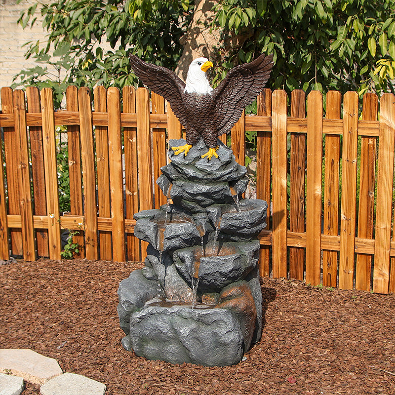 FountJoy Garden Patio Backyard Bald Eagle Rock Water Fountain - Porch Deck Elegant Water Feature - Weather Resistant Premium Polyresin Decor