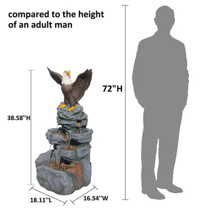 FountJoy 38.58" Tall Bald Eagle Statue Tiered Rock Water Fountain Dimensions - Height Width Depth with Premium Polyresin Base Built to Last