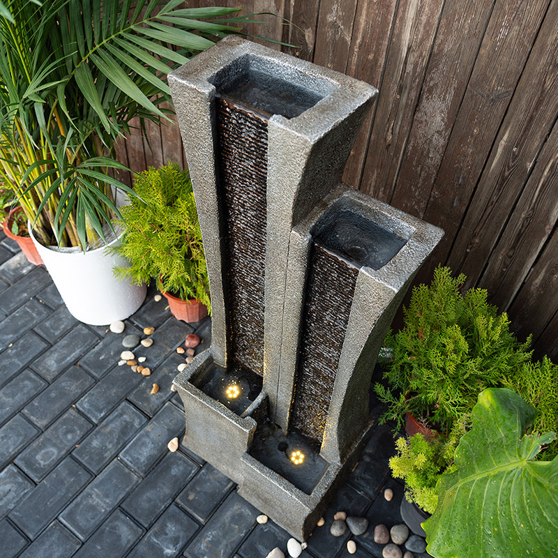 2-Tier Modern Curved Column Fountain, 39.8" H, LED Lights | 8005