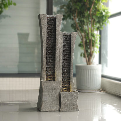 2-Tier Modern Curved Column Fountain, 39.8" H, LED Lights | 8005