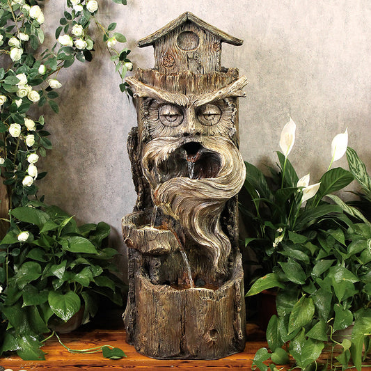 Tree Trunk Fountain with Bird Nest & Owl, 3-Tier, 33.46" H, 2 LED Lights|LS4175