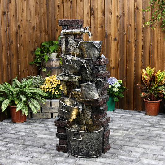 5-Tier Vintage Faucet Rustic Waterfall Fountain, 39.37" H, 4 LED Lights | LS4176