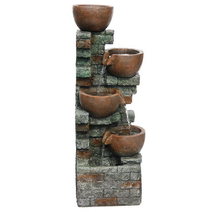 5-Tier Cascading Bowl Fountain with Planter, 39.37" H, LED Lights | LS4185