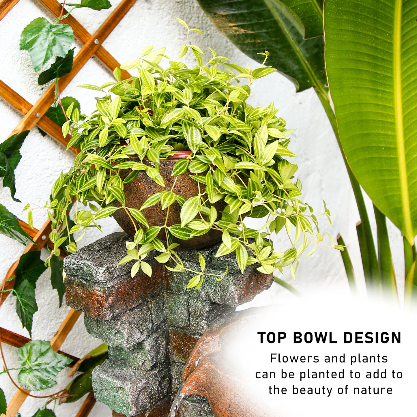 5-Tier Cascading Bowl Fountain with Planter, 39.37" H, LED Lights | LS4185