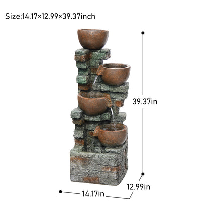 5-Tier Cascading Bowl Fountain with Planter, 39.37" H, LED Lights | LS4185