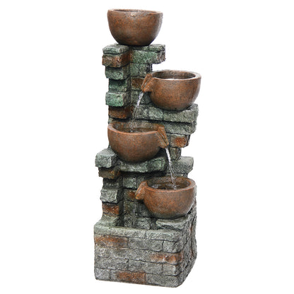 5-Tier Cascading Bowl Fountain with Planter, 39.37" H, LED Lights | LS4185