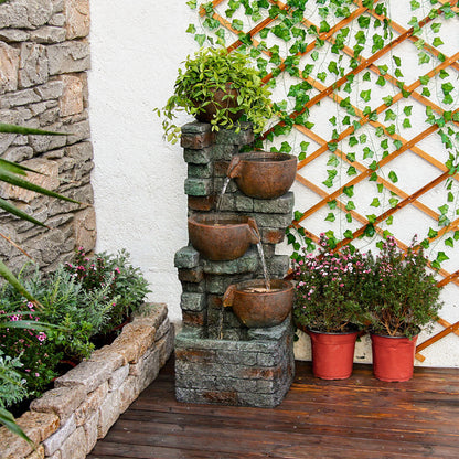 5-Tier Cascading Bowl Fountain with Planter, 39.37" H, LED Lights | LS4185