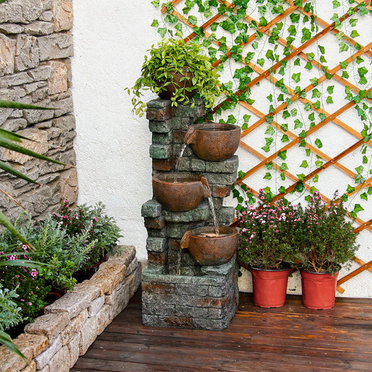 5-Tier Cascading Bowl Fountain with Planter, 39.37" H, LED Lights | LS4185