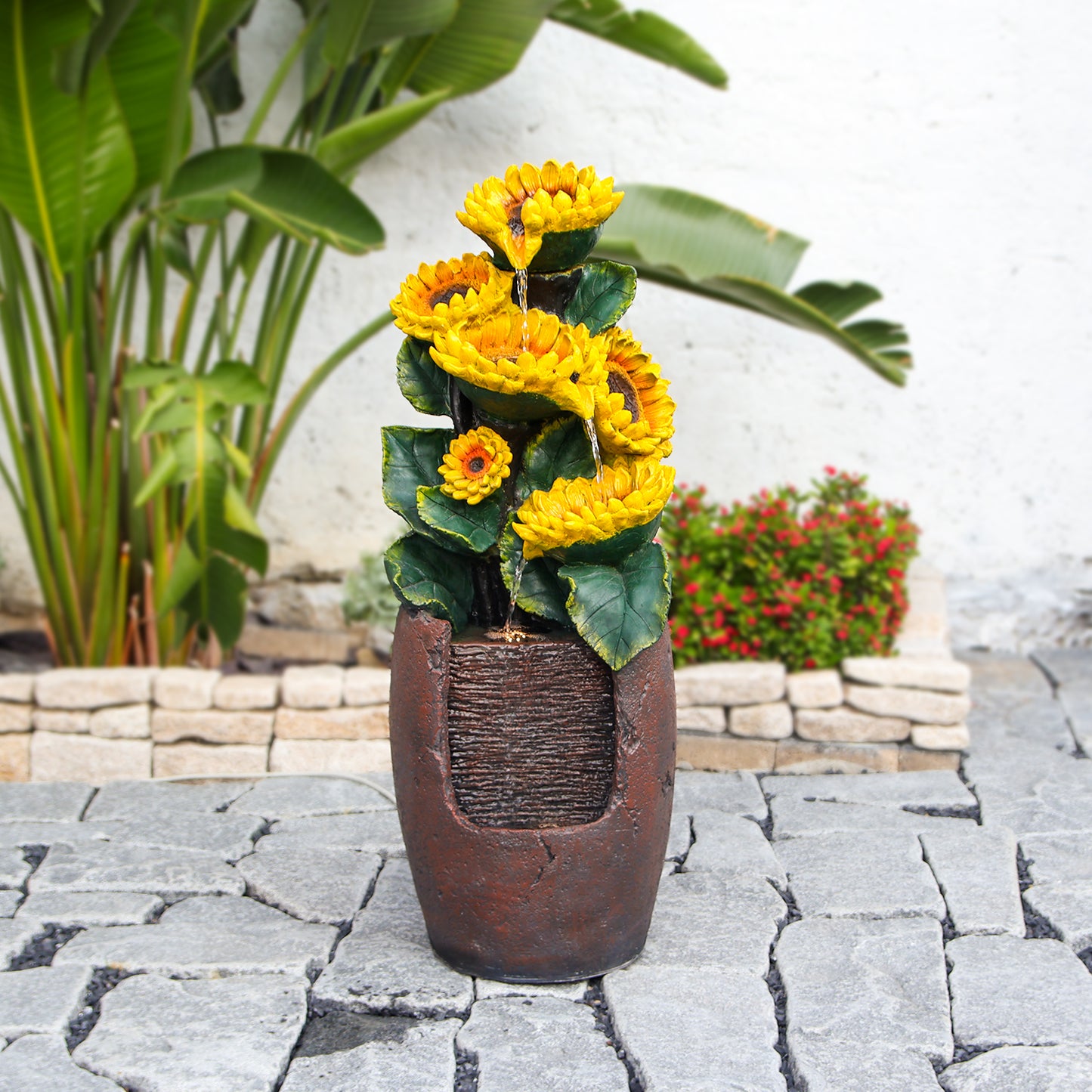 4-Tier Sunflower Cascading Fountain, 39.76" H, LED Lights | LS4187