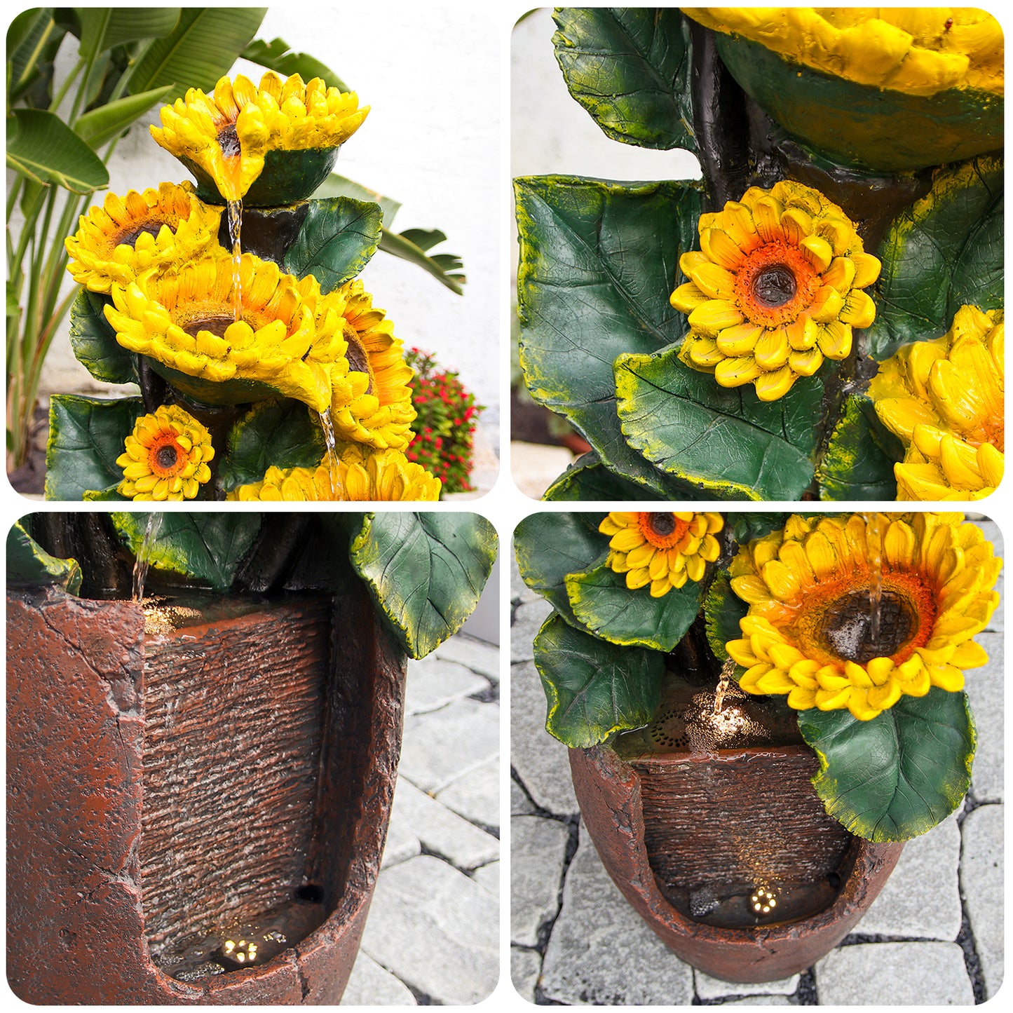 4-Tier Sunflower Cascading Fountain, 39.76" H, LED Lights | LS4187