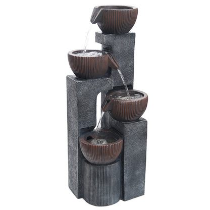 4-Tier Cascading Bowl Fountain, 39.37" H, LED Lights | LS4190