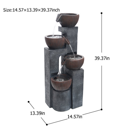 4-Tier Cascading Bowl Fountain, 39.37" H, LED Lights | LS4190
