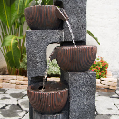 4-Tier Cascading Bowl Fountain, 39.37" H, LED Lights | LS4190