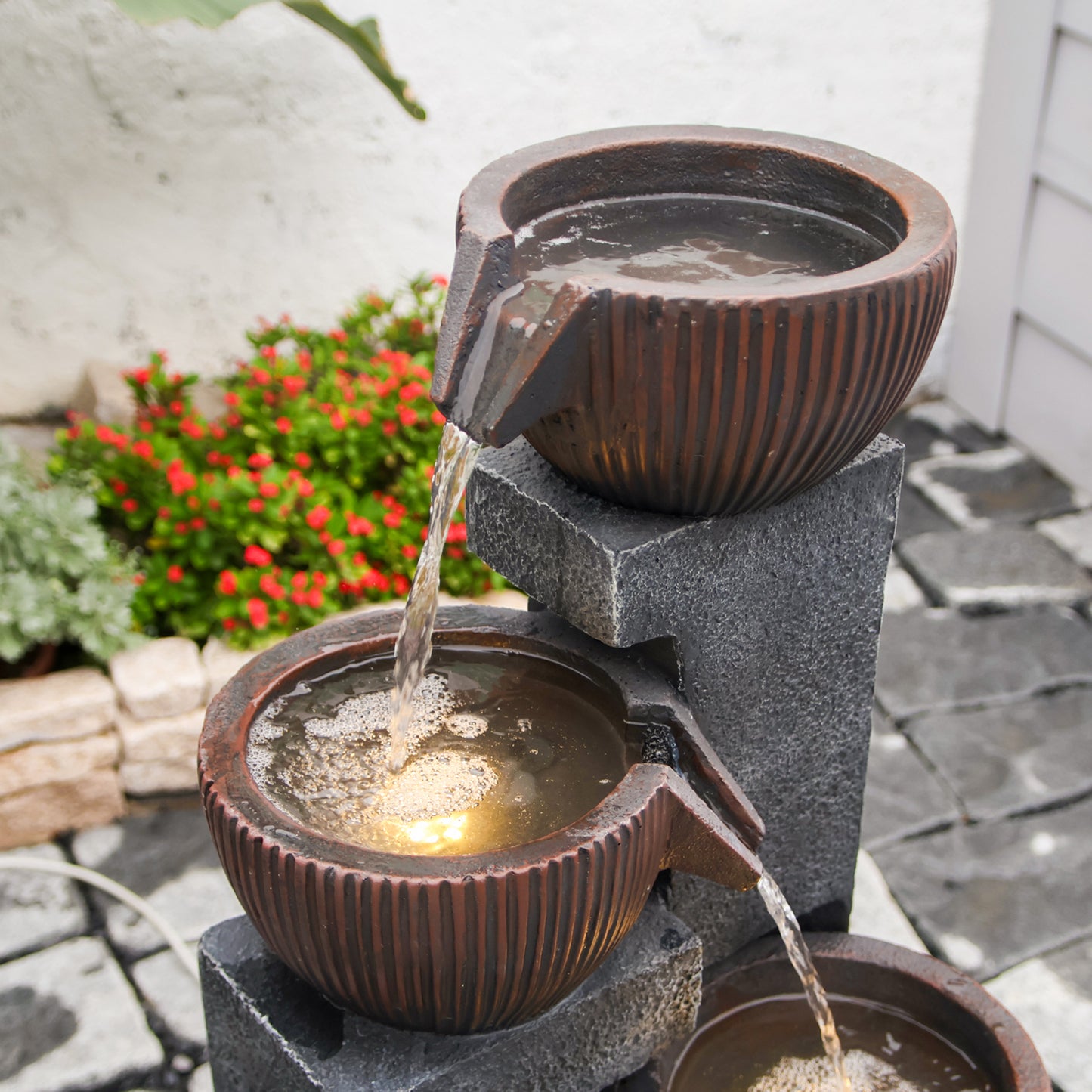 4-Tier Cascading Bowl Fountain, 39.37" H, LED Lights | LS4190