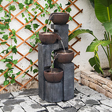 4-Tier Cascading Bowl Fountain, 39.37" H, LED Lights | LS4190