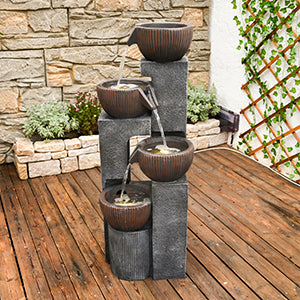 4-Tier Cascading Bowl Fountain, 39.37" H, LED Lights | LS4190