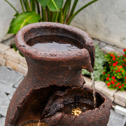 6-Tier Retro Barrel Farmhouse Fountain, 43.31" H, LED Lights | LS4610