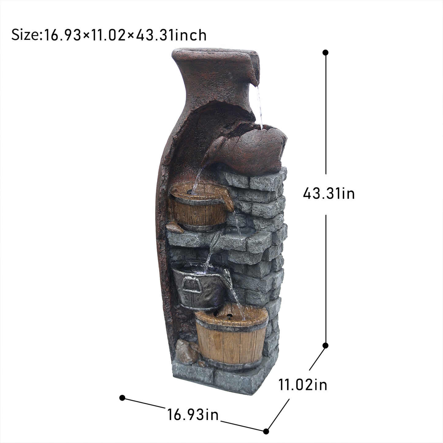 6-Tier Retro Barrel Farmhouse Fountain, 43.31" H, LED Lights | LS4610