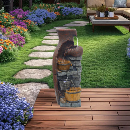 6-Tier Retro Barrel Farmhouse Fountain, 43.31" H, LED Lights | LS4610