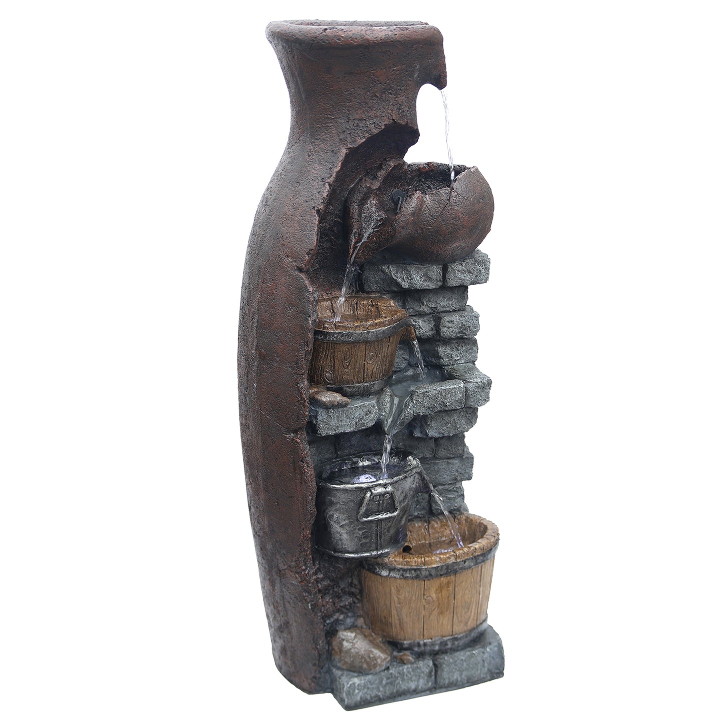 6-Tier Retro Barrel Farmhouse Fountain, 43.31" H, LED Lights | LS4610