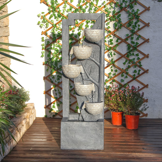 6-Tier Leafy Nest Modern Waterfall Fountain, 49.61" H, LED Lights | LS4614