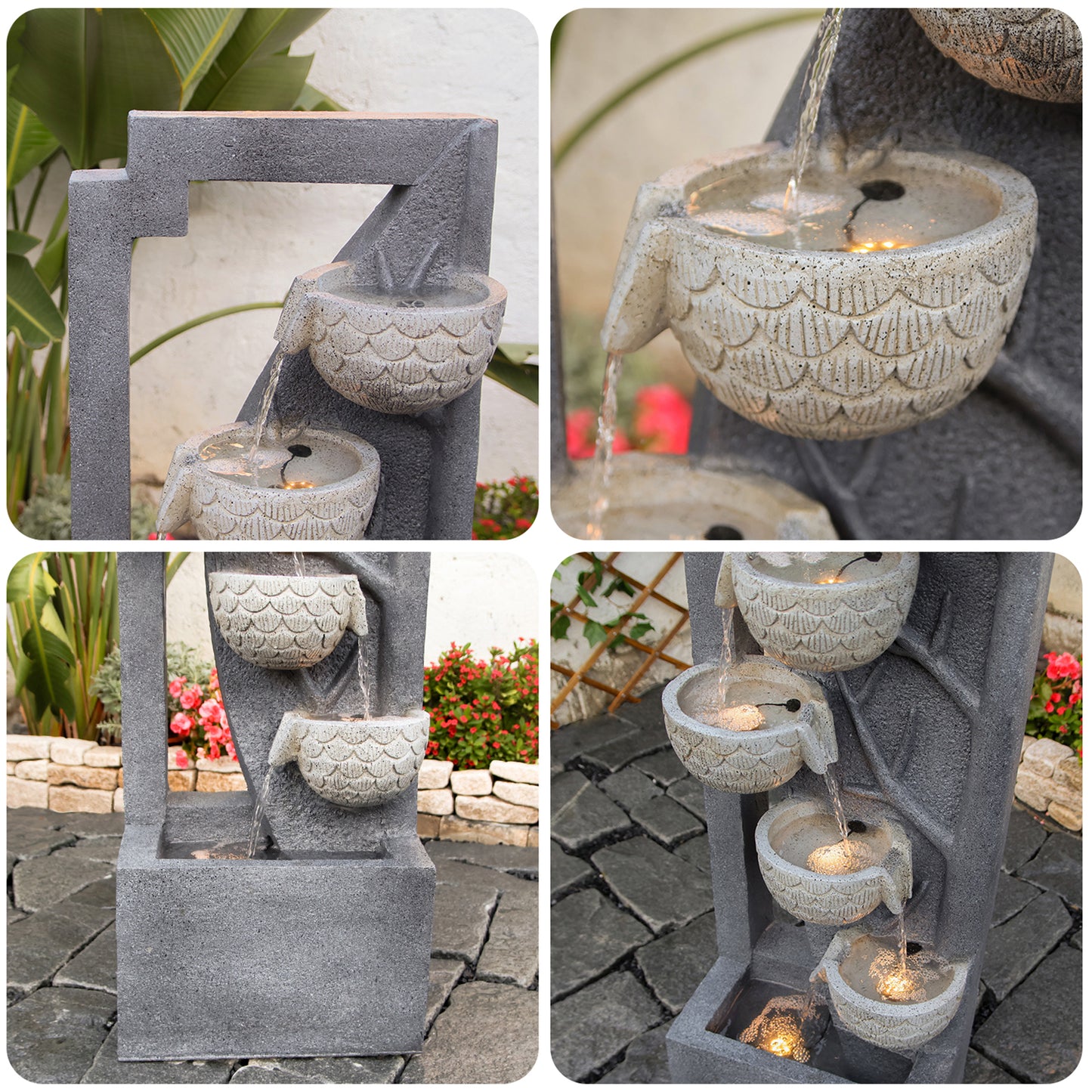 6-Tier Leafy Nest Modern Waterfall Fountain, 49.61" H, LED Lights | LS4614