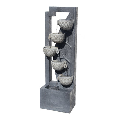 6-Tier Leafy Nest Modern Waterfall Fountain, 49.61" H, LED Lights | LS4614