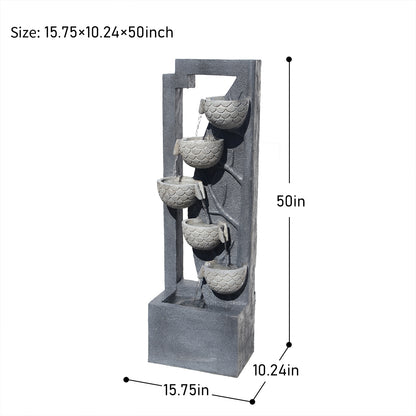 6-Tier Leafy Nest Modern Waterfall Fountain, 49.61" H, LED Lights | LS4614