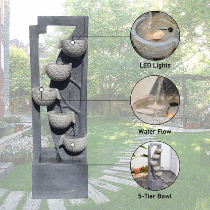 6-Tier Leafy Nest Modern Waterfall Fountain, 49.61" H, LED Lights | LS4614