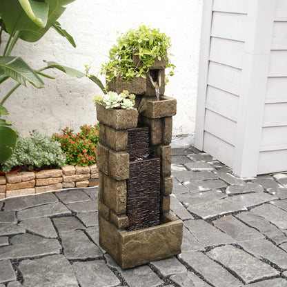 5-Tier Stacking Bricks Waterfall Fountain, 42.72" H, LED Lights | LS4617