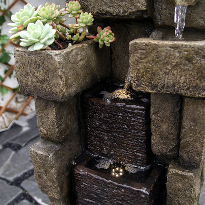 5-Tier Stacking Bricks Waterfall Fountain, 42.72" H, LED Lights | LS4617