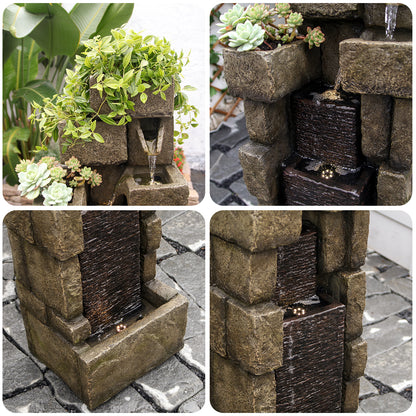 5-Tier Stacking Bricks Waterfall Fountain, 42.72" H, LED Lights | LS4617