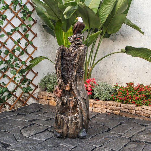 3-Tier Rainforest Tree Trunk Fountain with Bald Eagle, 50.79" H, LED Lights | LS4618