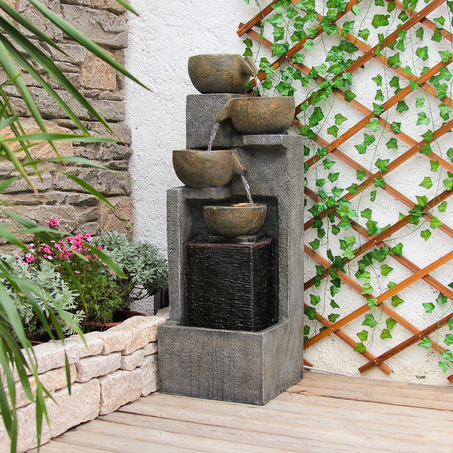 5-Tier Cascading Bowl Fountain, 37.4" H, LED Lights | LS4626