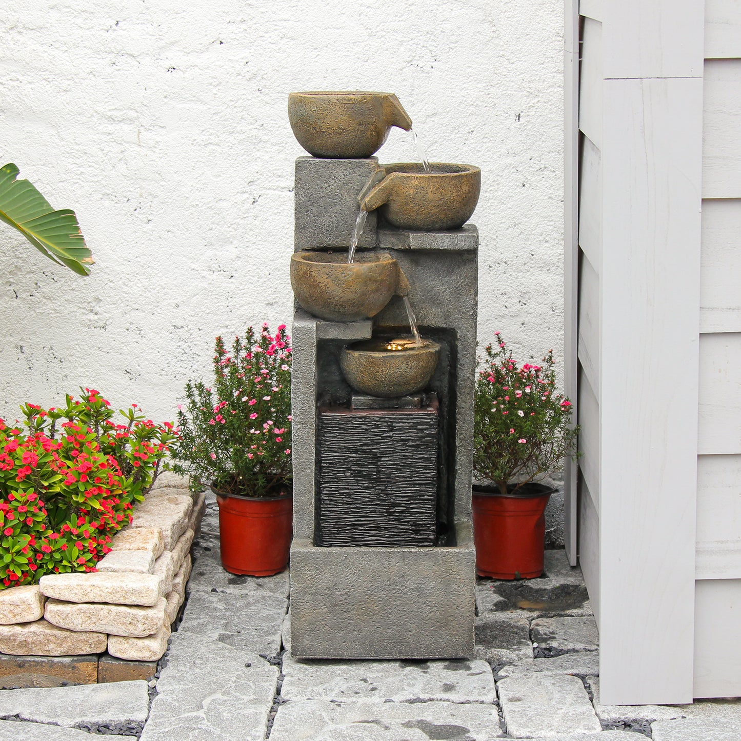 5-Tier Cascading Bowl Fountain, 37.4" H, LED Lights | LS4626