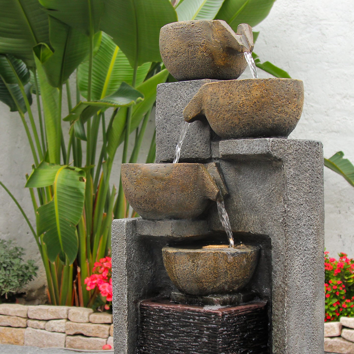 5-Tier Cascading Bowl Fountain, 37.4" H, LED Lights | LS4626