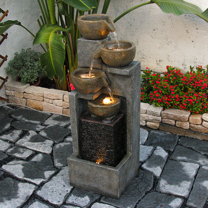 5-Tier Cascading Bowl Fountain, 37.4" H, LED Lights | LS4626