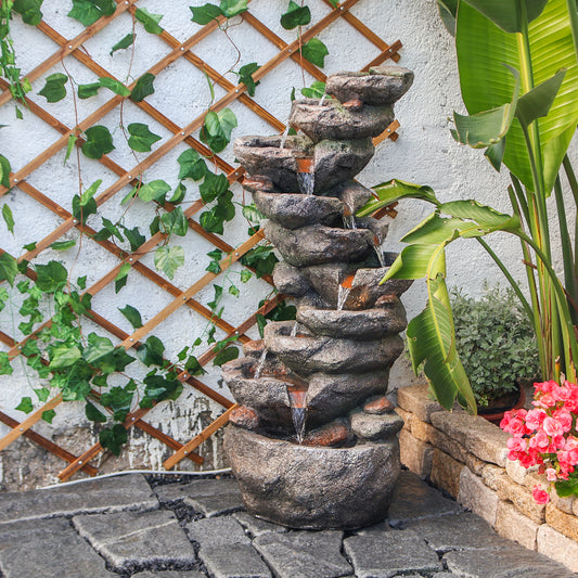 10-Tier Cascading Rock Water Fountain, 39.76" H, LED Lights | LS4629