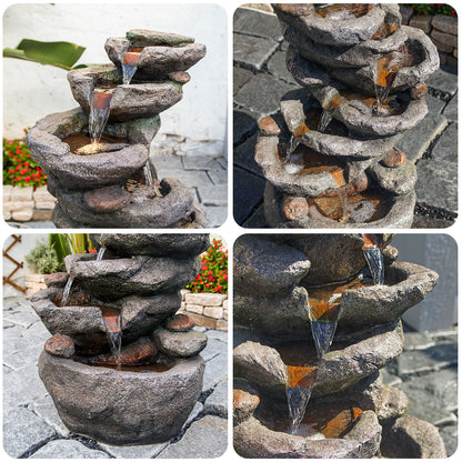 10-Tier Cascading Rock Water Fountain, 39.76" H, LED Lights | LS4629