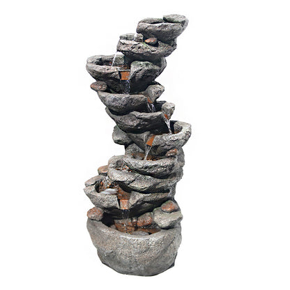 FountJoy 10-Tier Cascading Rock Water Fountain - Pure White Background Product Shot - 39.76" Tall for Easy Product Visualization