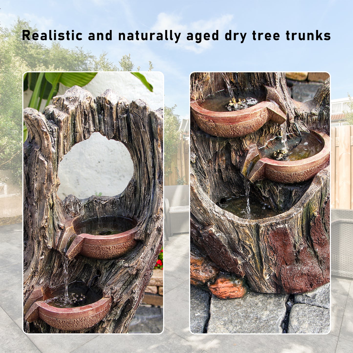 6-Tier Tree Trunk Rainforest Fountain, 43.31" H, LED Lights | LS4633