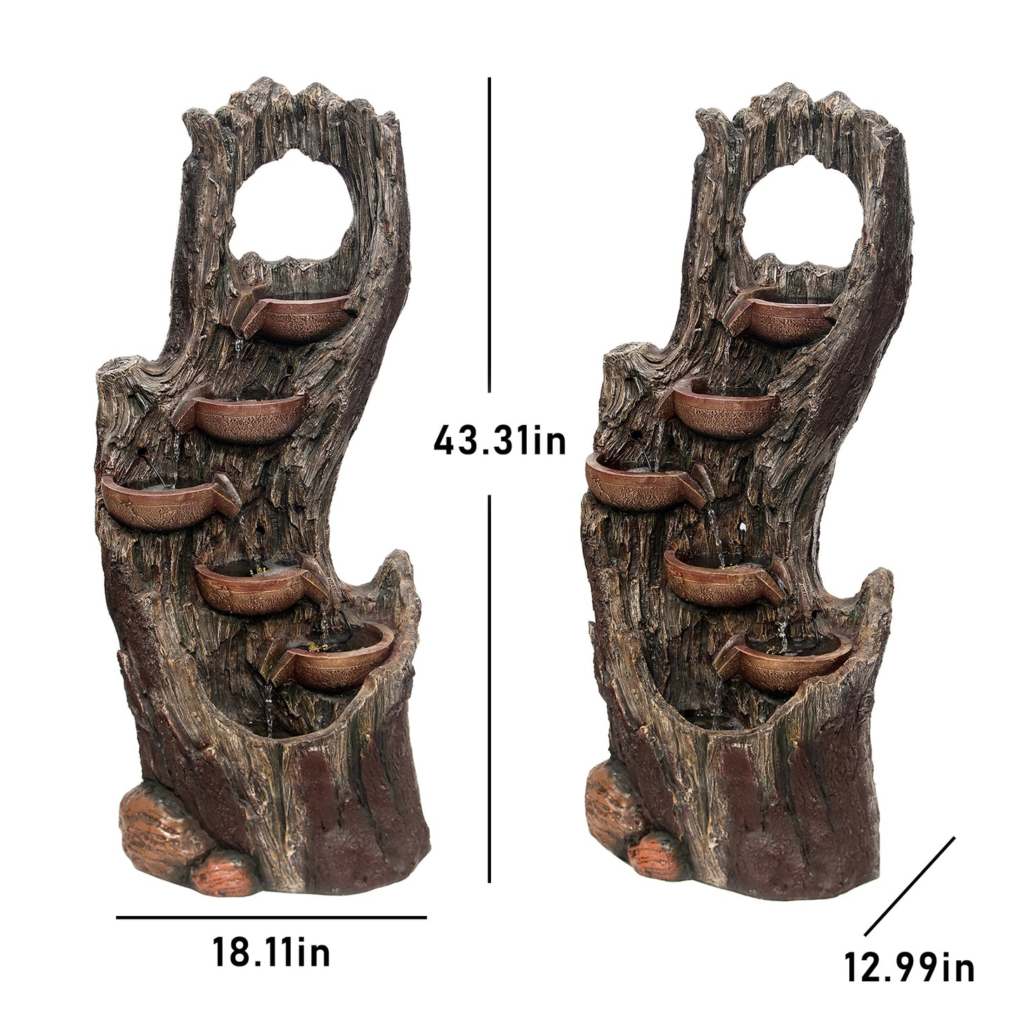6-Tier Tree Trunk Rainforest Fountain, 43.31" H, LED Lights | LS4633