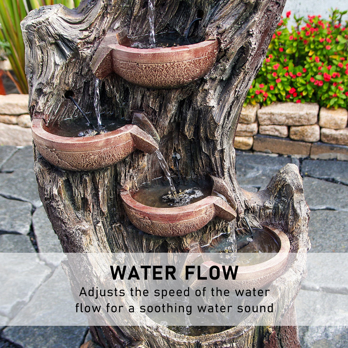 6-Tier Tree Trunk Rainforest Fountain, 43.31" H, LED Lights | LS4633