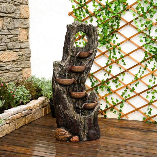 6-Tier Tree Trunk Rainforest Fountain, 43.31" H, LED Lights | LS4633